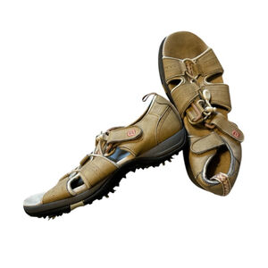 Foot Joy GreenJoys 48453 Tan Leather Pink Softspike Golf Sandal Shoes US 8M